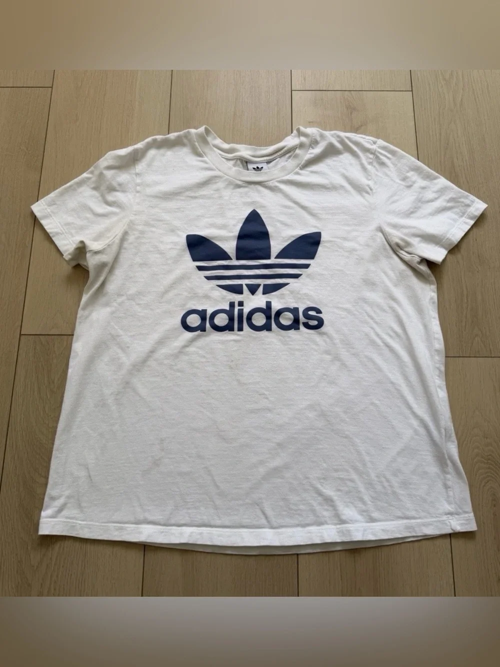 adidas White Tee with Navy Trefoil Logo